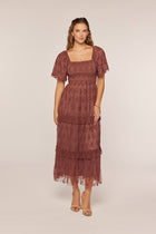 Jacquard Mesh Tiered Midi Dress