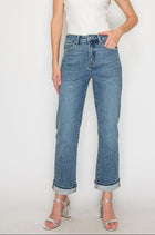 Jeni Tummy Control Cuffed Straight Leg Jeans - Medium Wash