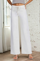Sadie High Rise Drawstring Waist Wide Leg Jeans - Ecru