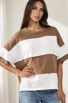French Terry Exposed Seam Striped Top - Mocha