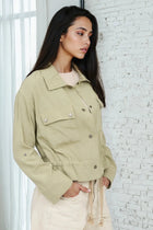 Collared 3/4 Tab Sleeve Jacket - Light Olive