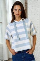 Wide Stripe Short Sleeve Hoodie Top