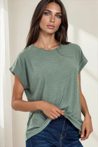 Slub Cuffed Sleeve Tee - Ash Jade