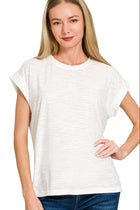 Slub Cuffed Sleeve Tee - White