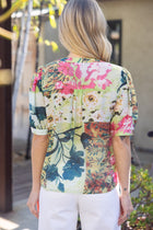 Button Front Puff Sleeve Floral Top