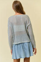 Open Knit Notch Neck Sweater - Grey