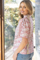 Floral Stripe Ruffle V-Neck Blouse