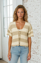 Striped Crochet Tie-Front Top