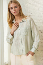 Striped Raglan Sleeve Button Down Top