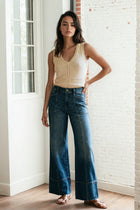 Frankie Tummy Control Wide Leg Jeans with Seam - Dark Wash