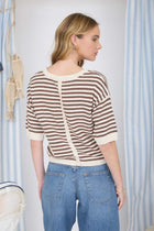 Button Back Stripe Sweater - Brown