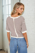 Button Back Stripe Sweater - Brown