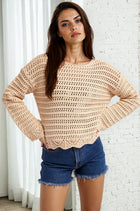 Scallop Edge Boatneck Sweater - Ecru