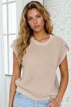 Washed Back Button Top - Khaki