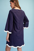 Scallop Fringe Trim V-Neck Dress