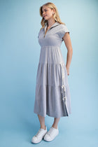 Tiered Knit Ribbon Detail Midi Dress