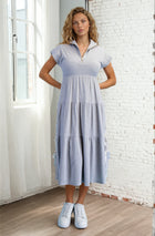 Tiered Knit Ribbon Detail Midi Dress