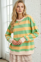Color Block Stripe French Terry Sweatshirt - Lemon Lime