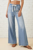Wide Leg Elastic Waist Denim Pants