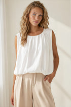 Silky Bubble Hem Sleeveless Blouse - Off White