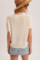 Front Pocket Short Sleeve Sweater - Cream