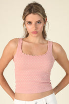 Polka Dot Scallop Detail Tank - Pearl Blush