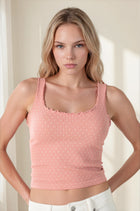 Polka Dot Scallop Detail Tank - Pearl Blush