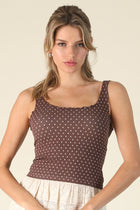 Polka Dot Scallop Detail Tank - French Roast