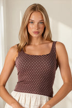 Polka Dot Scallop Detail Tank - French Roast