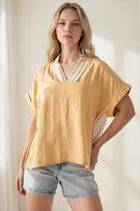 Lace Trim V-Neck Blouse