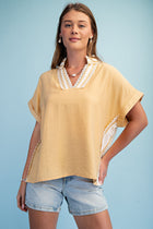 Lace Trim V-Neck Blouse