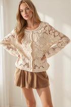 Crochet Open Knit Button Down Cardigan