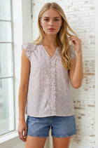 Floral Print Ruffle Cap Sleeve Top