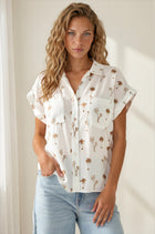 Embroidered Palm Tree Short Sleeve Top