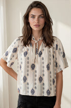 Mix Print Tie Front Blouse