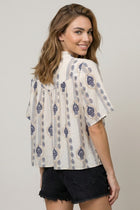 Mix Print Tie Front Blouse