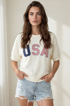 USA Embroidered Short Sleeve Sweatshirt