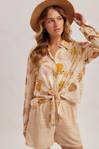 Tropical Print Tie Front Top