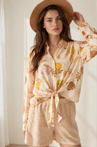 Tropical Print Tie Front Top