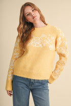 Floral Embroidery Contrast Knit Sweater