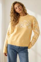 Floral Embroidery Contrast Knit Sweater