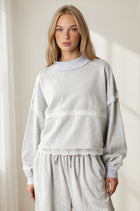 Lace Trim Mock Neck Sweatshirt