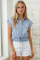 Frayed Denim Drawstring Top