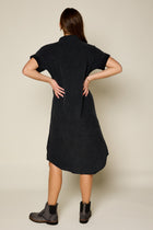 Crinkle Texture Button Down Shirt Dress