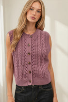 Cable Knit Button Up Sweater Vest