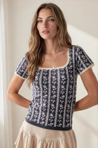 Floral Lace Trim Short Sleeve Top