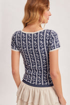 Floral Lace Trim Short Sleeve Top