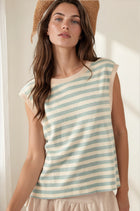 Textured Two Tone Stripe Muscle Top