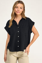 Linen Blend Short Sleeve Button Up