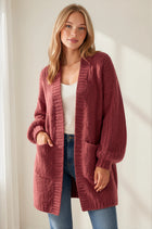 Chunky Knit Balloon Sleeve Cardigan - Rose